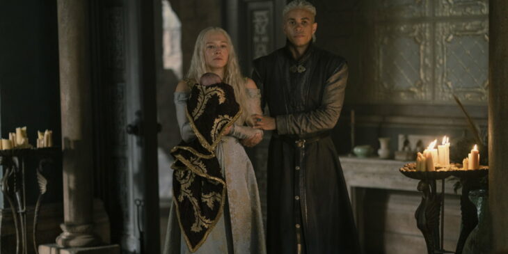 Rhaenyra e Laenor em A Casa do Dragão