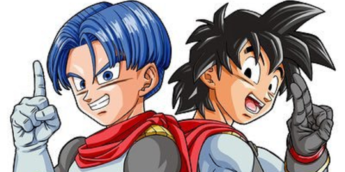 Trunks e Goten no Arco Super-Herói do mangá Dragon Ball Super