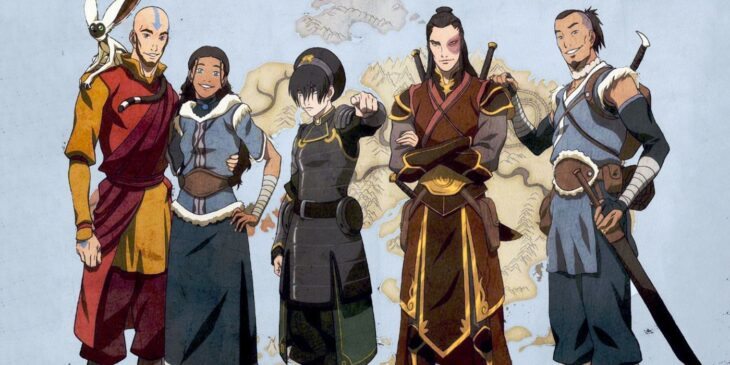 Aang adulto e a Equipe Avatar