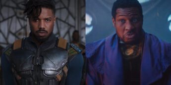 Michael B. Jordan como Killmonger e Jonathan Majors como Kang
