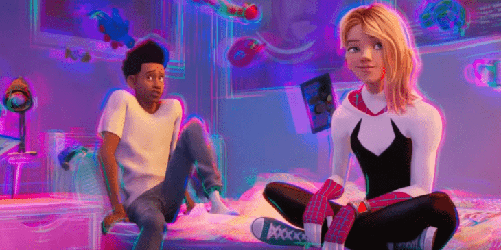 Spider-Gwen e Miles Morales em Através do Aranhaverso