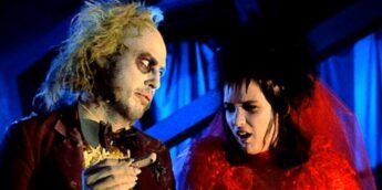 Beetlejuice e Lydia em Os Fantasmas se Divertem