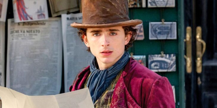Timothée Chalamet encarnando Wonka