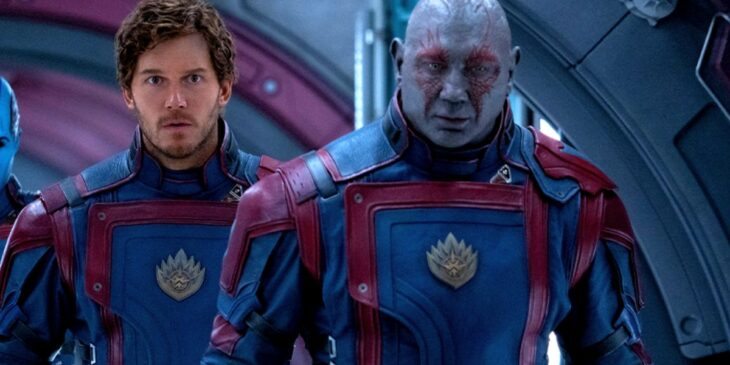 Chris Pratt e Dave Bautista em Guardiões da Galáxia Vol. 3