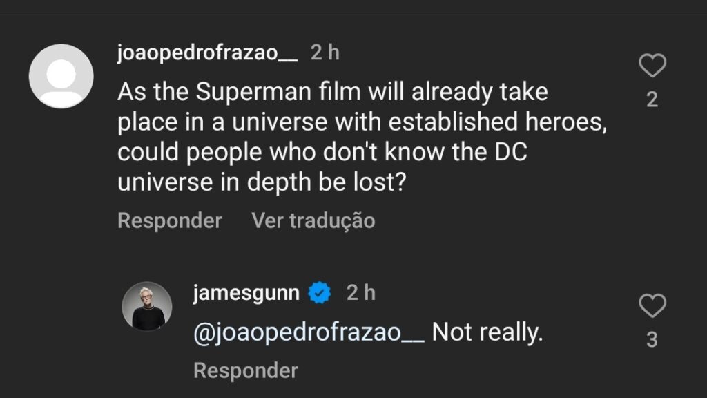 James Gunn em resposta no Instagram