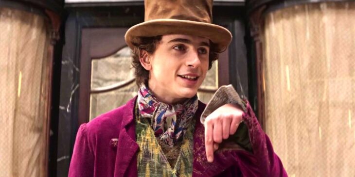 Timothée Chalamet caracterizado como Wonka