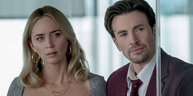 Emily Blunt e Chris Evans em Máfia da Dor