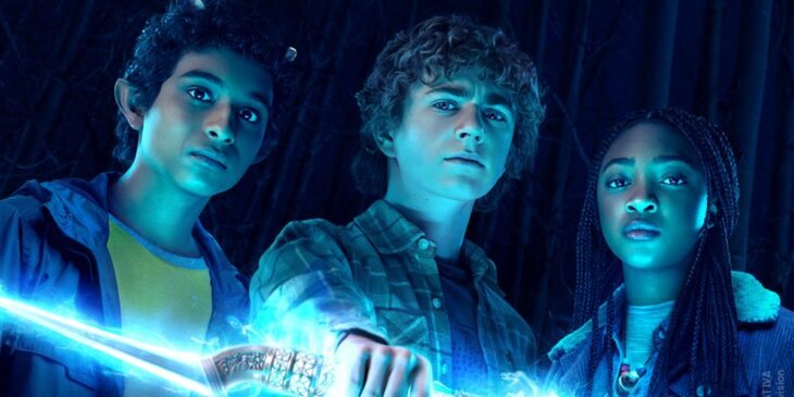 Percy Jackson, Grover e Annabeth com Raio de Zeus