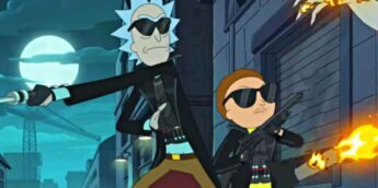 Rick e Morty com roupas de espiões