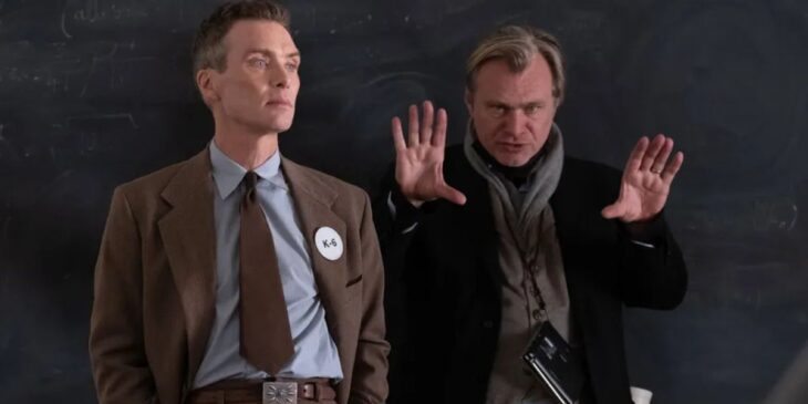 Cillian Murphy e Christopher Nolan em set de Oppenheimer