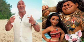 Dwayne Johnson e personagens de Moana