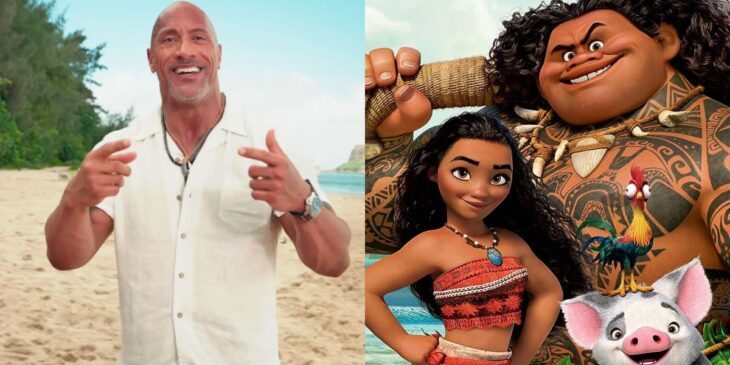 Dwayne Johnson e personagens de Moana