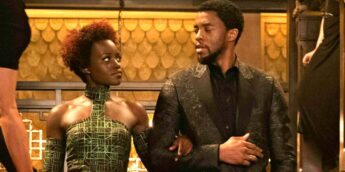 Lupita Nyong'o e Chadwick Boseman no filme Pantera Negra