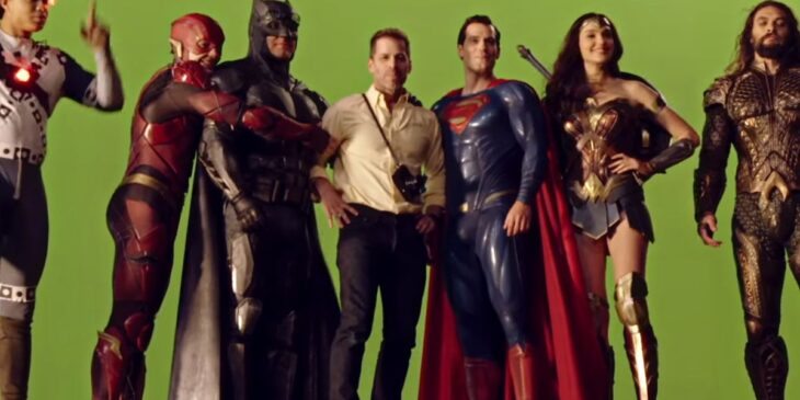 Zack Snyder com elenco de Liga da Justiça
