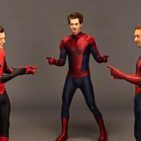 Tom Holland, Andrew Garfield e Tobey Maguire, em Homem-Aranha
