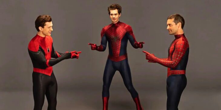 Tom Holland, Andrew Garfield e Tobey Maguire, em Homem-Aranha