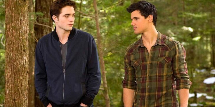 Robert Pattinson e Taylor Lautner na saga Crepúsculo