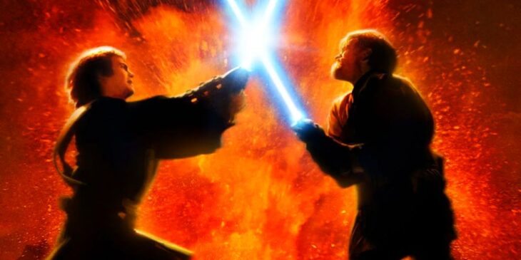 Anakin e Obi-Wan lutando entre si ,em Star Wars
