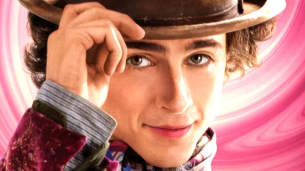 Timothée Chalamet caracterizado em Wonka