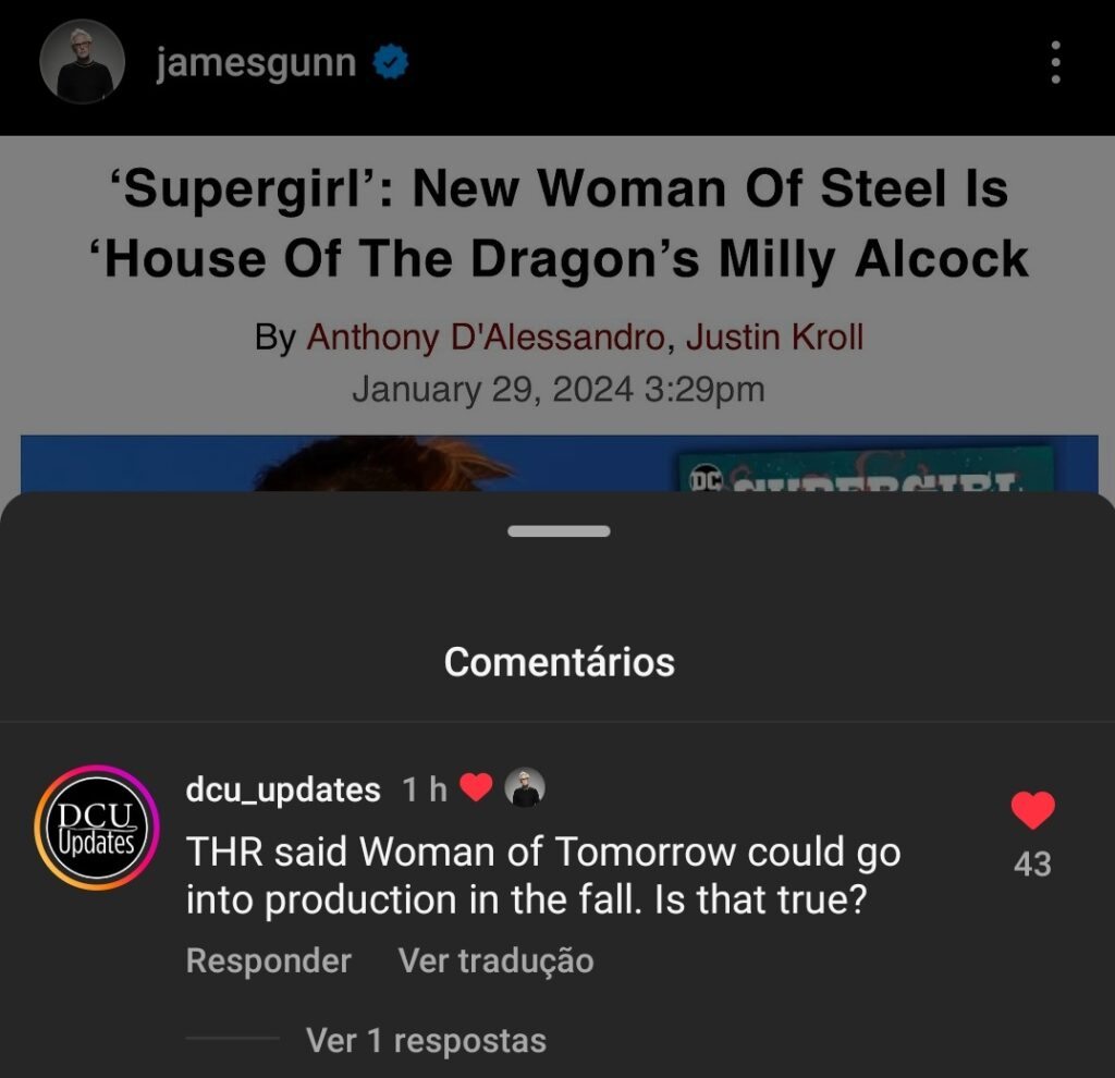 James Gunn curtindo comentário sobre gravações de Supergirl
