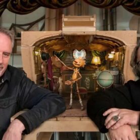 Mark Gustafson e Guillermo del Toro no set de Pinóquio