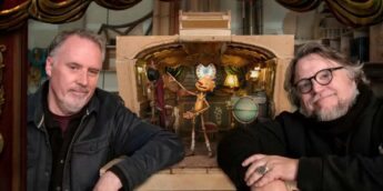 Mark Gustafson e Guillermo del Toro no set de Pinóquio