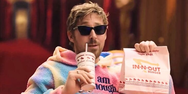 Ryan Gosling em comercial do Oscar 2024, com Barbie