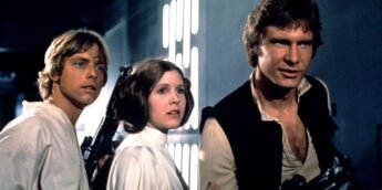Luke, Leia e Han, em Star Wars Uma Nova Esperança