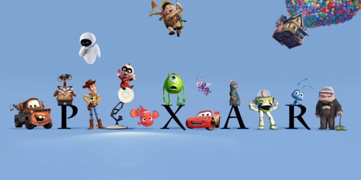 Logo da Pixar com personagens