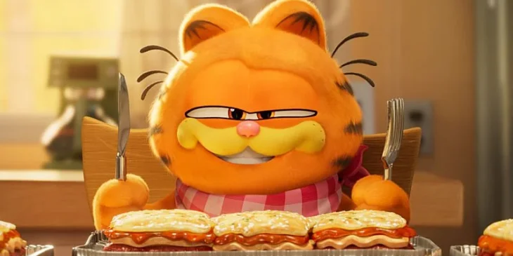 Garfield comendo lasanha