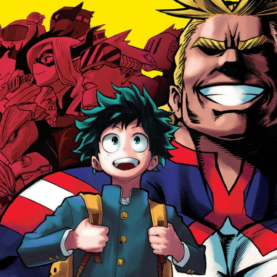 Deku e All Might em arte de capa do Volume 1 de My Hero Academia