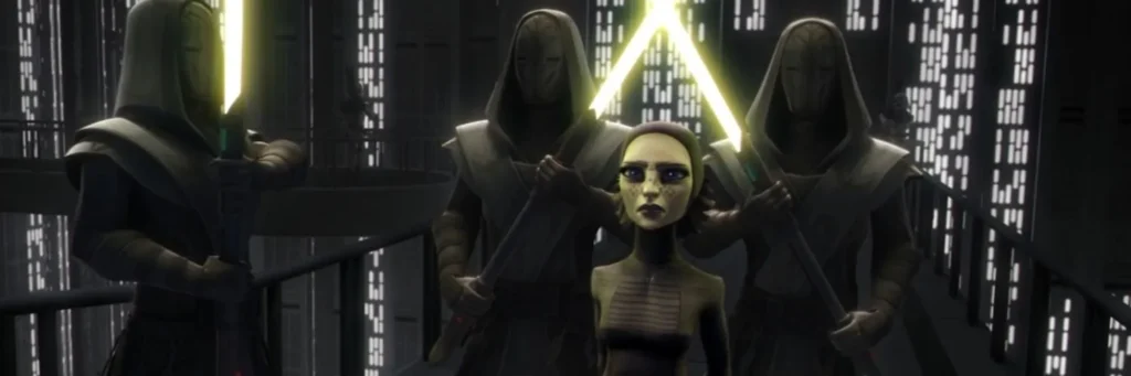 Barriss Offee diante do conselho Jedi