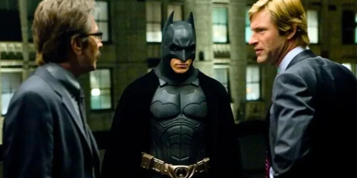 Gordon, Batman e Harvey Dent em Cavaleiro das Trevas