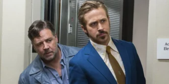 Ryan Gosling e Russell Crowe em Os Caras Legais