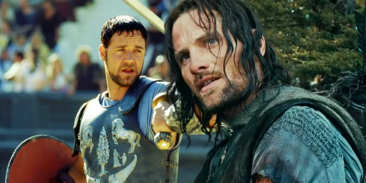 Russell Crowe em Gladiador e Viggo Mortensen em O Senhor dos Anéis