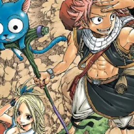Natsu, Lucy e Happy em capa do Volume 1 do mangá Fairy Tail
