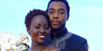 Lupita Nyong'o e Chadwick Boseman em set de Pantera Negra