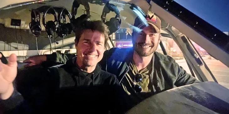 Tom Cruise e Glen Powell nos bastidores de Top Gun