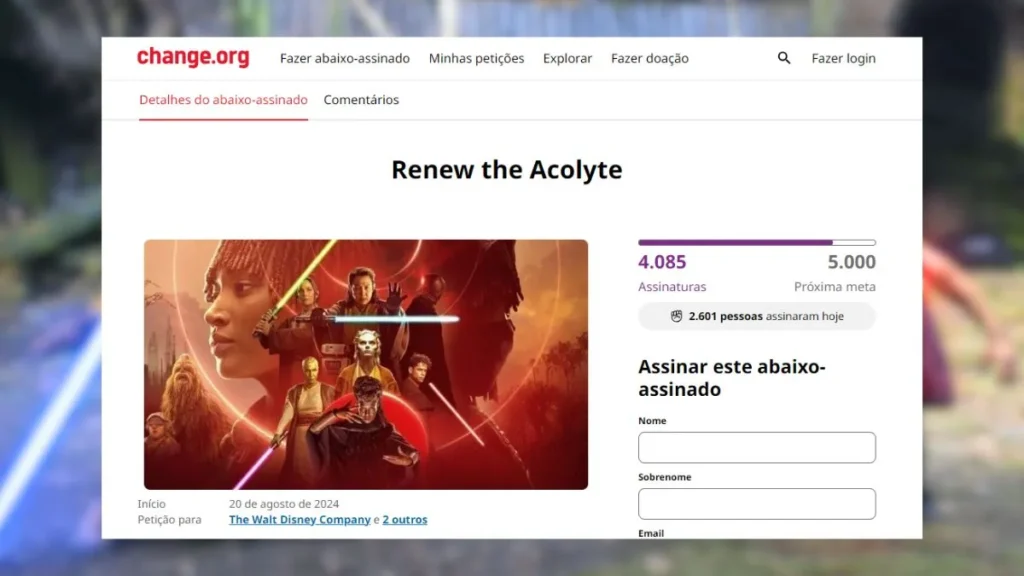 Petição online de The Acolyte