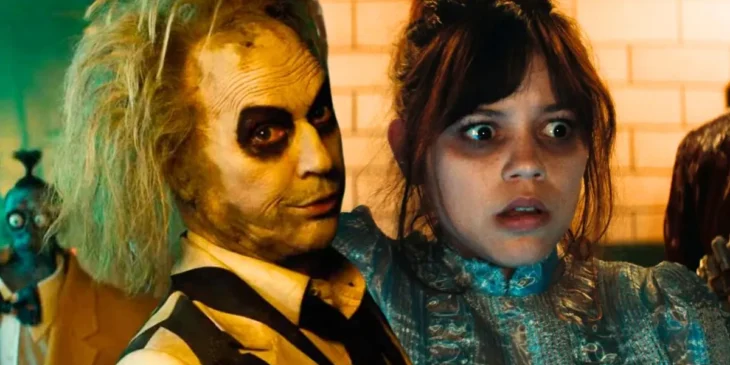 Michael Keaton e Jenna Ortega em Beetlejuice Beetlejuice