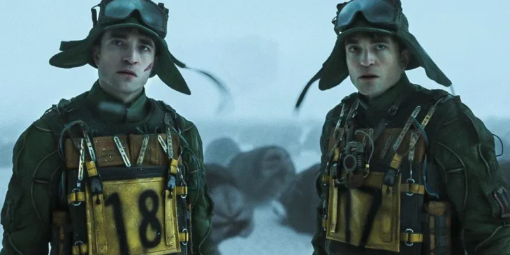 Robert Pattinson interpretando dois clones idênticos em Mickey 17