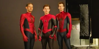 Tom Holland com Andrew Garfield e Tobey Maguire em Homem-Aranha