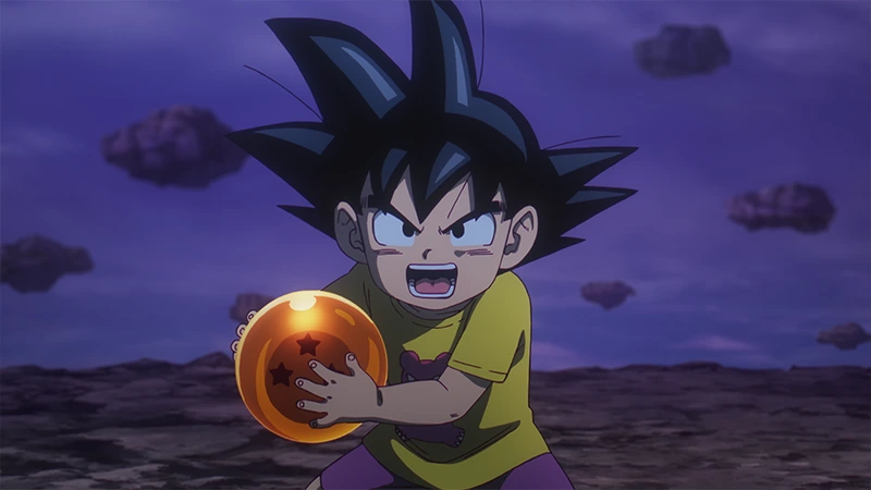 Goku (MIni) com Esfera do Dragão em cena do Episódio 9 de Dragon Ball DAIMA
