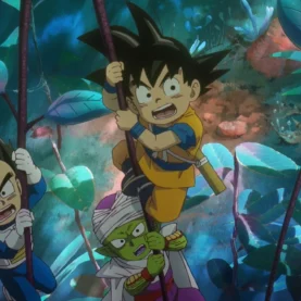 Goku (Mini) e companhia no Reino dos Demônios em cena do Episódio 13 de Dragon Ball Daima