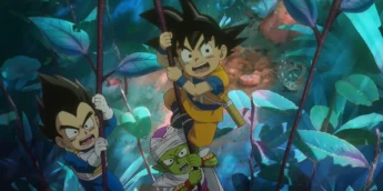 Goku (Mini) e companhia no Reino dos Demônios em cena do Episódio 13 de Dragon Ball Daima