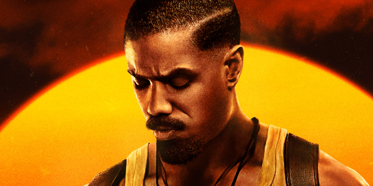 Michael B. Jordan olhando para baixo em pôster do filme Pecadores