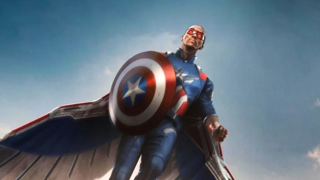 Anthony Mackie com uniforme de Capitão América 4