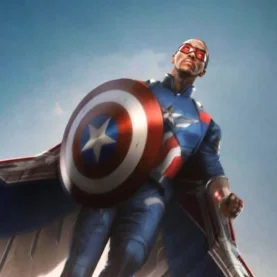 Anthony Mackie com uniforme de Capitão América 4