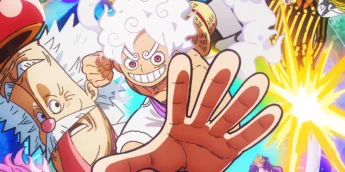 Luffy no modo Gear 5 no pôster oficial da Parte 2 do Arco Egghead de One Piece