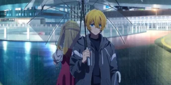 Aqua segurando guarda-chuva em arte promocional oficial da 3ª temporada de Oshi no Ko